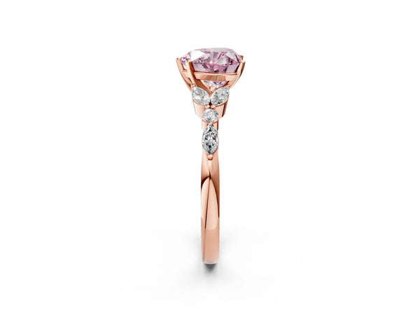 Rose gold Fancy Pink Heart Cut Diamond Solitaire Ring with Side Stones and Four-Prong Setting