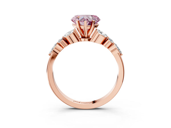 Rose gold Fancy Pink Heart Cut Diamond Solitaire Ring with Side Stones and Four-Prong Setting