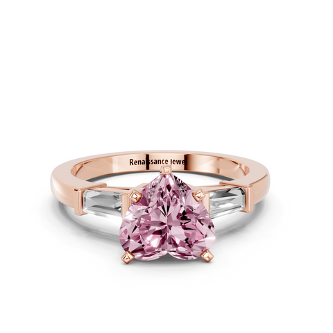 Rose gold Fancy Pink Heart  Cut Diamond Solitaire Ring with Tapered Baguette Accents and Four-Prong Setting_10
