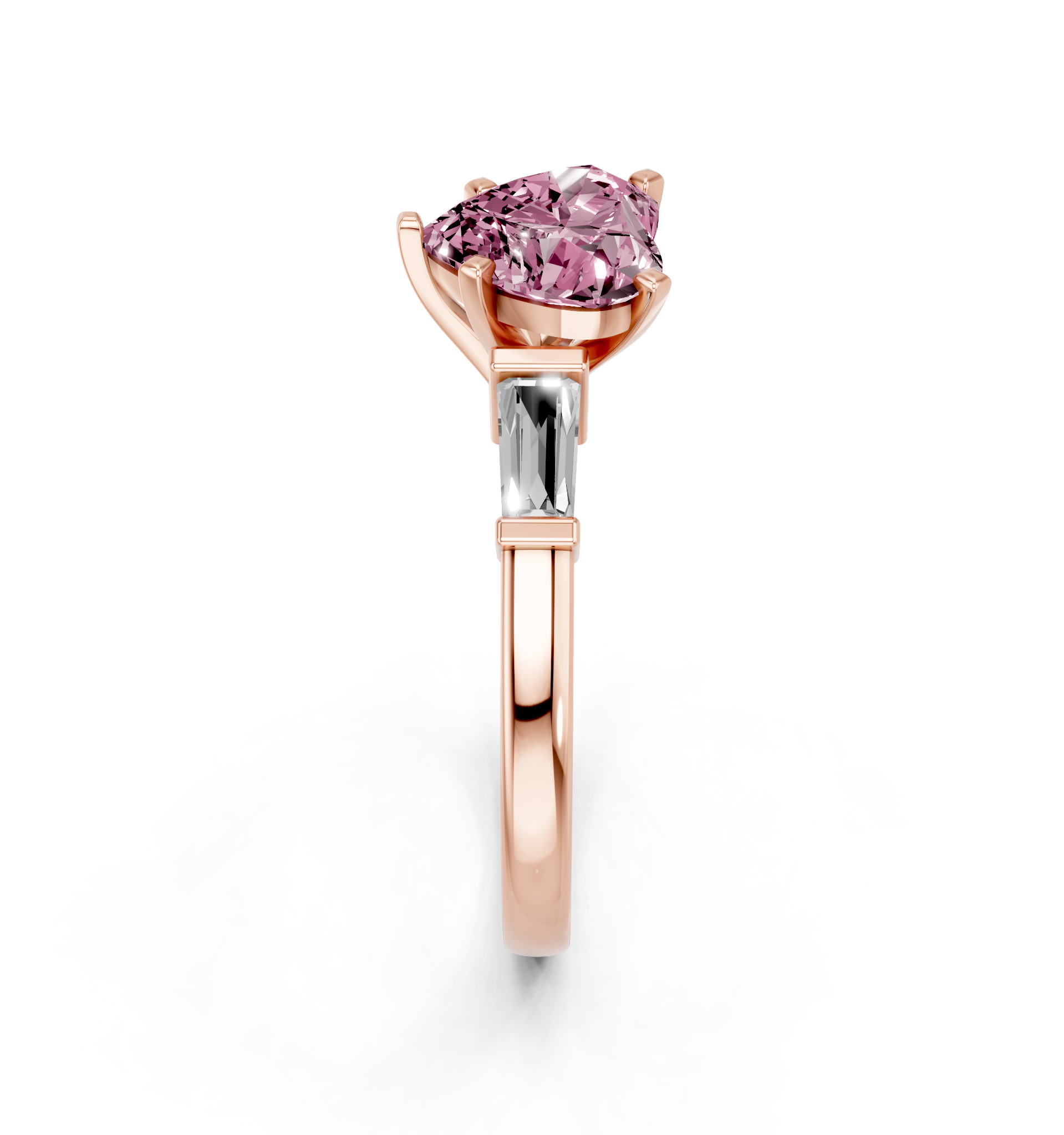 Rose gold Fancy Pink Heart  Cut Diamond Solitaire Ring with Tapered Baguette Accents and Four-Prong Setting_3
