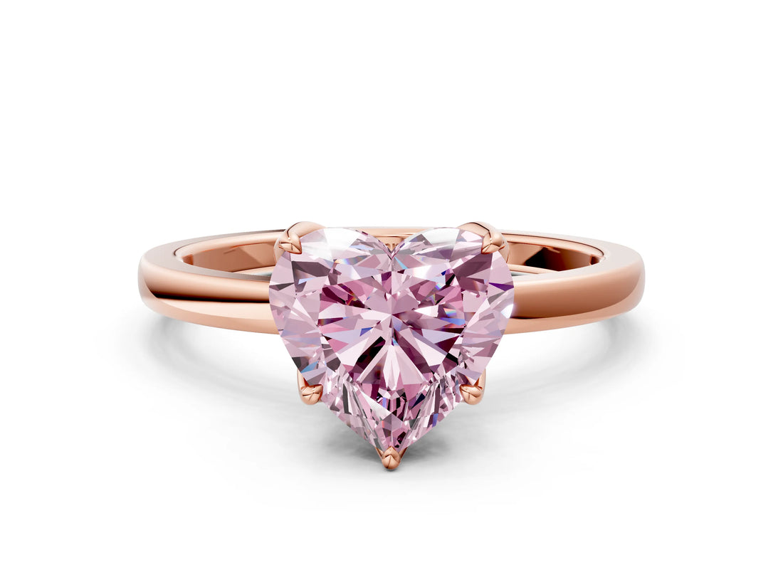 Rose gold Fancy Pink Heart Cut Diamond Solitaire Ring with Thin Band and Prong Setting_12