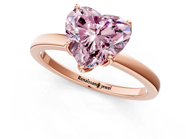 Rose Gold Heart-Shaped Solitaire Engagement Ring Setting for Fancy Pink Center with Thin Band
