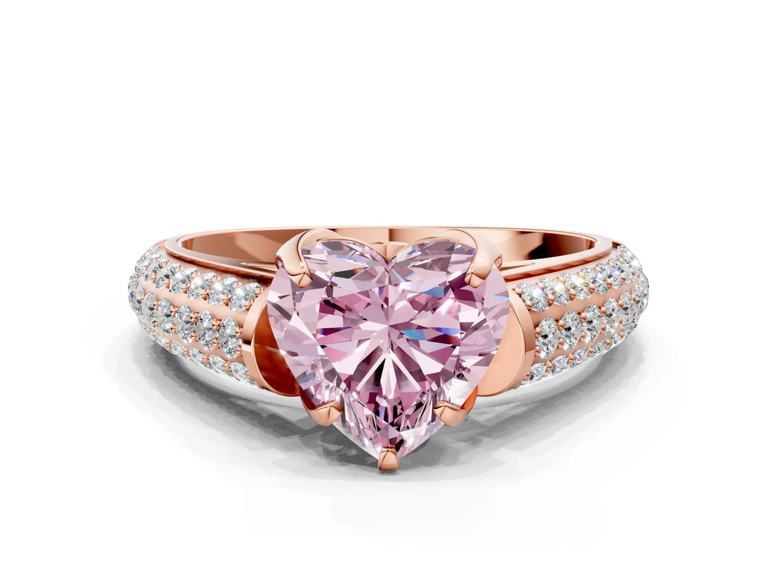 Rose gold Fancy Pink Heart Cut Diamond Solitaire Ring with Three-Row Pavé Band and Four-Prong Setting_37