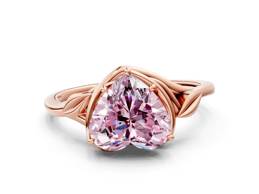 Rose gold Fancy Pink Heart Cut Diamond Solitaire Ring with Twist Band and Four-Prong Setting_142
