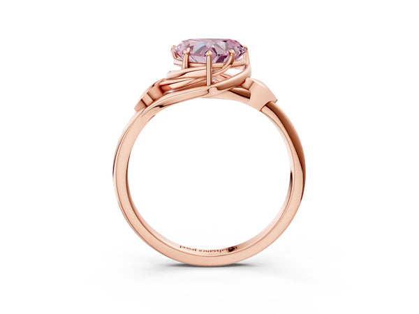 Rose gold Fancy Pink Heart Cut Diamond Solitaire Ring with Twist Band and Four-Prong Setting