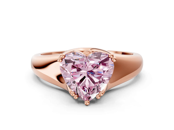 Rose gold Fancy Pink Heart Cut Diamond Solitaire Ring with Wide Band and Prong Setting