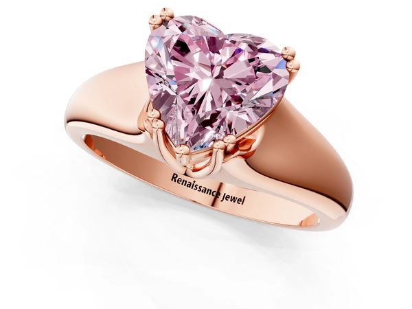 Rose gold Fancy Pink Heart Cut Diamond Solitaire Ring with Wide Band and Prong Setting