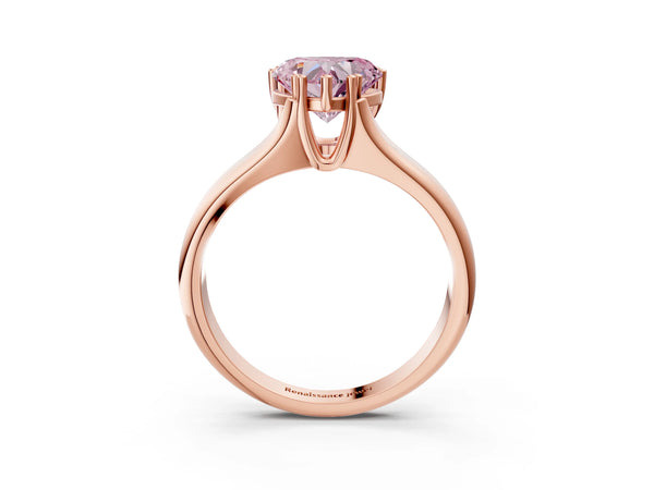 Rose gold Fancy Pink Heart Cut Diamond Solitaire Ring with Wide Band and Prong Setting