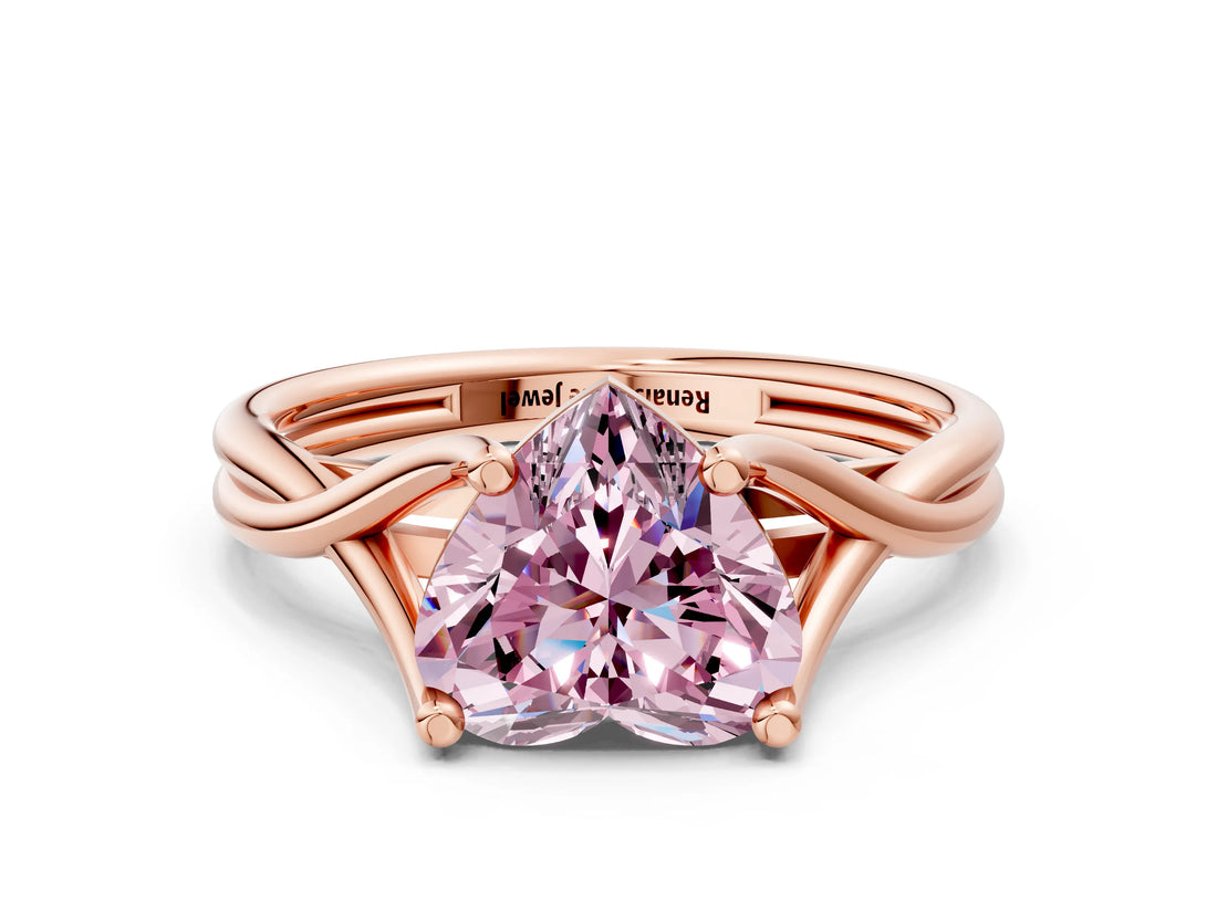 Rose gold Fancy Pink Heart Cut Diamond Solitaire Twist Band Prong Setting Ring_67