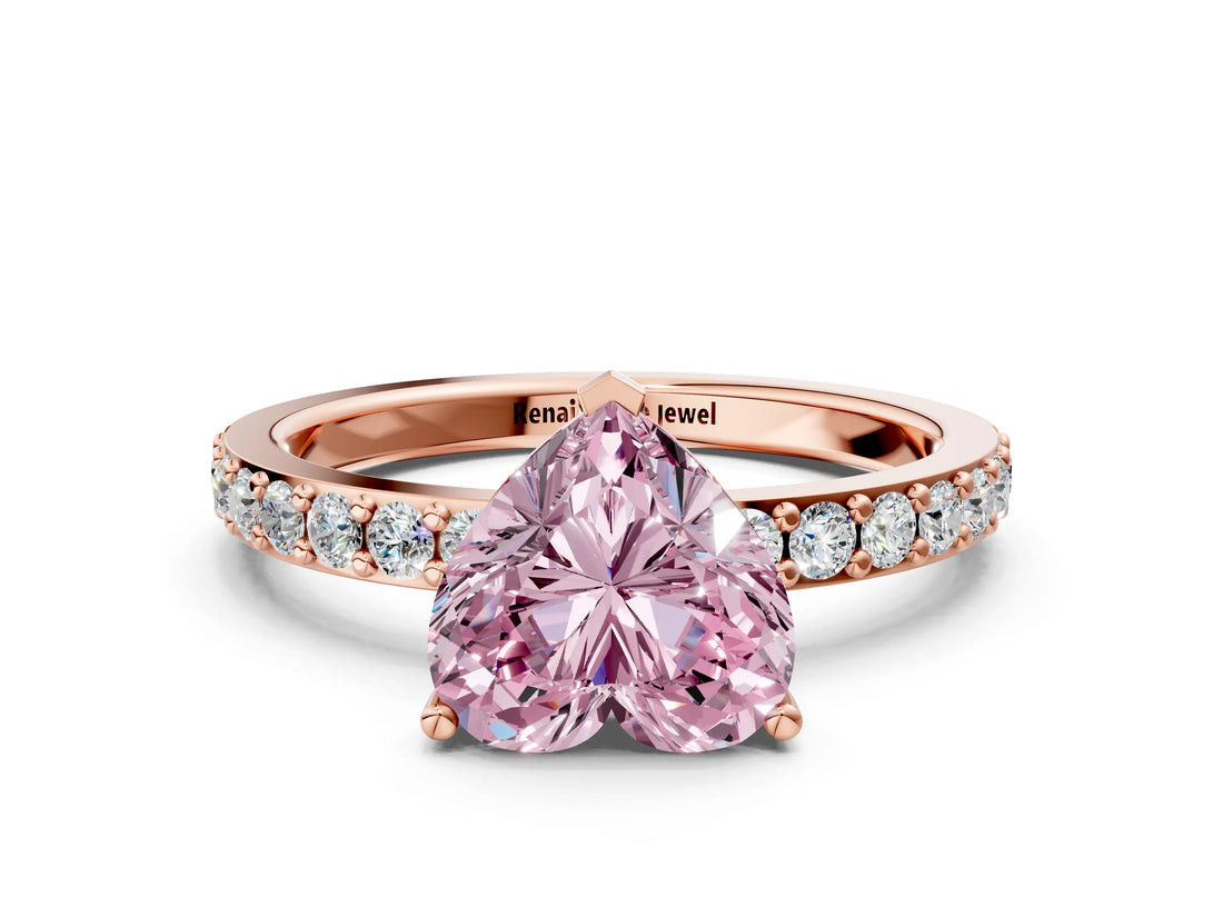 Rose gold Fancy Pink Heart  Cut Diamond Solitaire with Pave Band and Four-Prong Setting 1