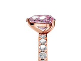 Rose gold Fancy Pink Heart  Cut Diamond Solitaire with Pave Band and Four-Prong Setting
