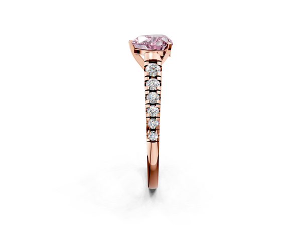 Rose Gold Heart-Shaped Graduated Cathedral Engagement Ring Setting for Fancy Pink Center
