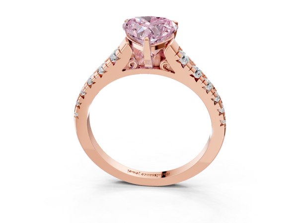 Rose Gold Heart-Shaped Graduated Cathedral Engagement Ring Setting for Fancy Pink Center