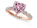 Rose gold Fancy Pink Heart Cut Diamond Solitaire with Side Stones, Pave Band, Four-Prong Setting_103