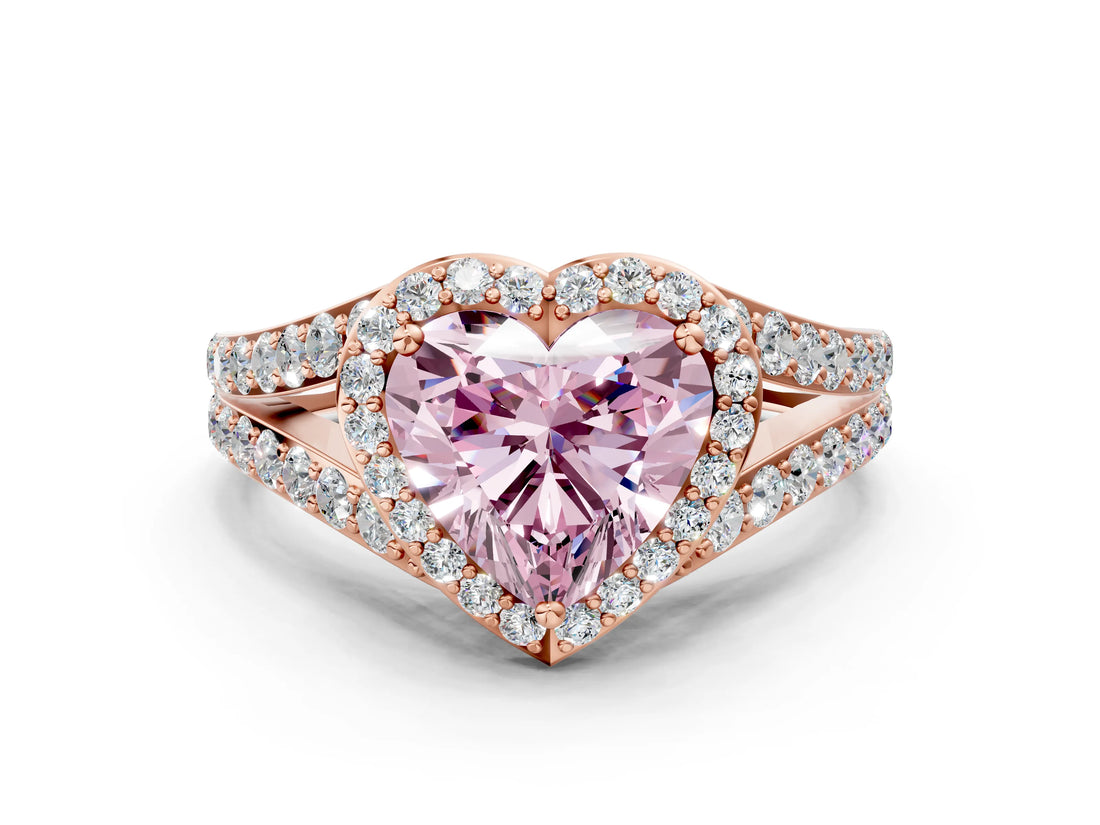 Rose gold Fancy Pink Heart Cut Diamond Split Shank Halo Ring with Four-Prong Setting_57