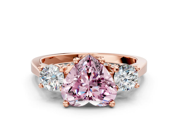 Rose gold Fancy Pink Heart Cut Diamond Three-Stone Engagement Ring with Prong Setting and Pavé Band