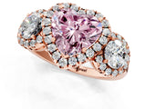 Rose gold Fancy Pink Heart Cut Diamond Three-Stone Halo Ring with Prong Setting and Pavé Accents_1