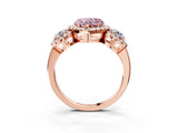 Rose gold Fancy Pink Heart Cut Diamond Three-Stone Halo Ring with Prong Setting and Pavé Accents_3