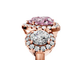 Rose gold Fancy Pink Heart Cut Diamond Three-Stone Halo Ring with Prong Setting and Pavé Accents_5