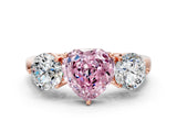 Rose gold Fancy Pink Heart Cut Diamond Three-Stone Ring with Prong Setting and Classic Band_142