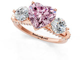 Rose gold Fancy Pink Heart Cut Diamond Three-Stone Ring with Prong Setting and Pavé Band_1