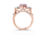 Rose gold Fancy Pink Heart Cut Diamond Three-Stone Ring with Prong Setting and Pavé Band_3