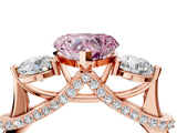 Rose gold Fancy Pink Heart Cut Diamond Three-Stone Ring with Prong Setting and Pavé Band_4