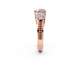 Rose gold Fancy Pink Heart Cut Diamond Three-Stone Ring with Prong Setting and Textured Band_2