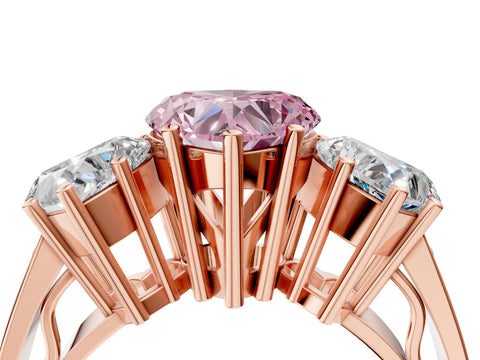 Rose gold Fancy Pink Heart Cut Diamond Three-Stone Ring with Prong Setting and Textured Band_4