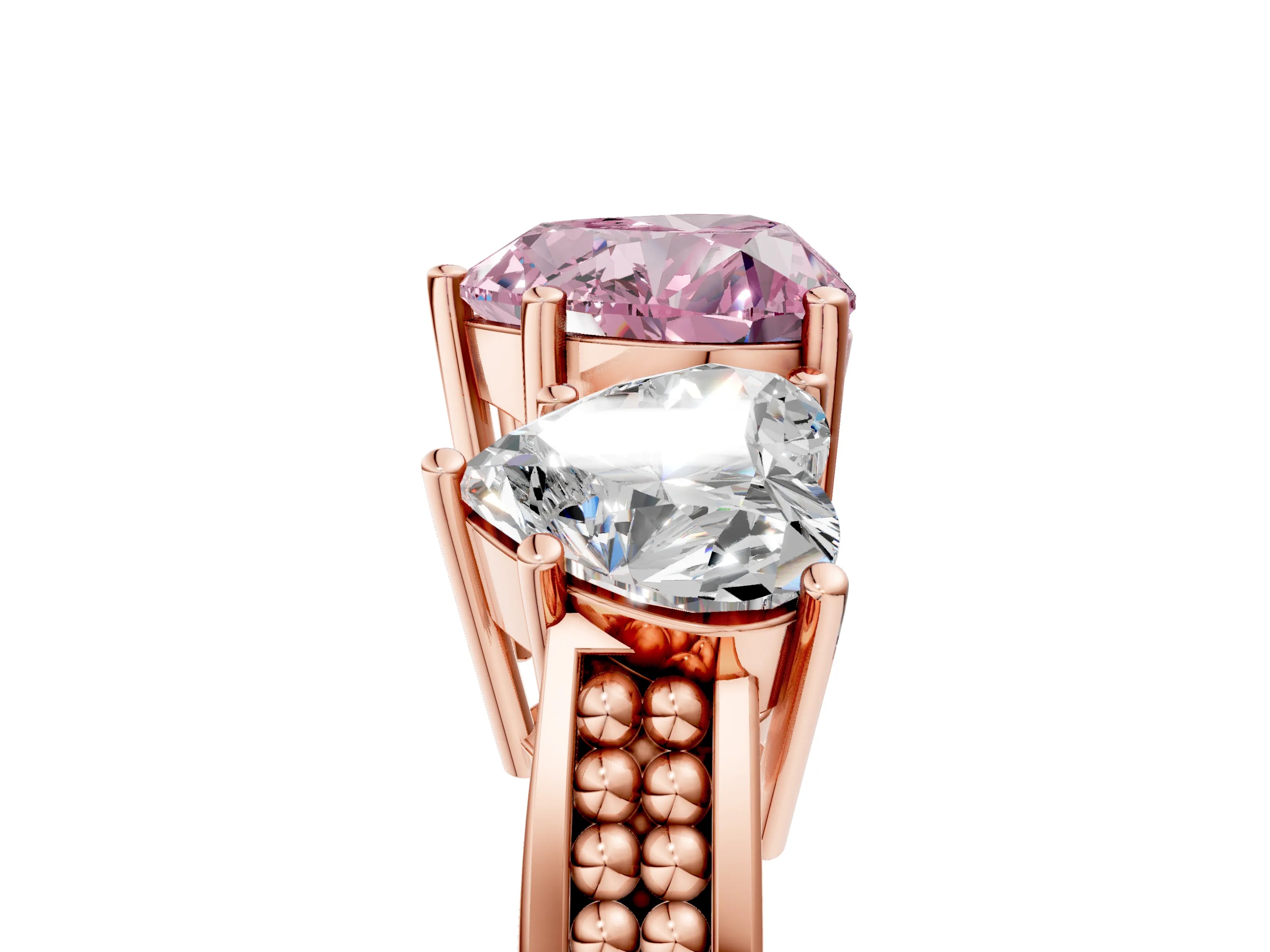 Rose gold Fancy Pink Heart Cut Diamond Three-Stone Ring with Prong Setting and Textured Band_5