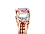 Rose gold Fancy Pink Heart Cut Diamond Three-Stone Ring with Prong Setting and Textured Band_5