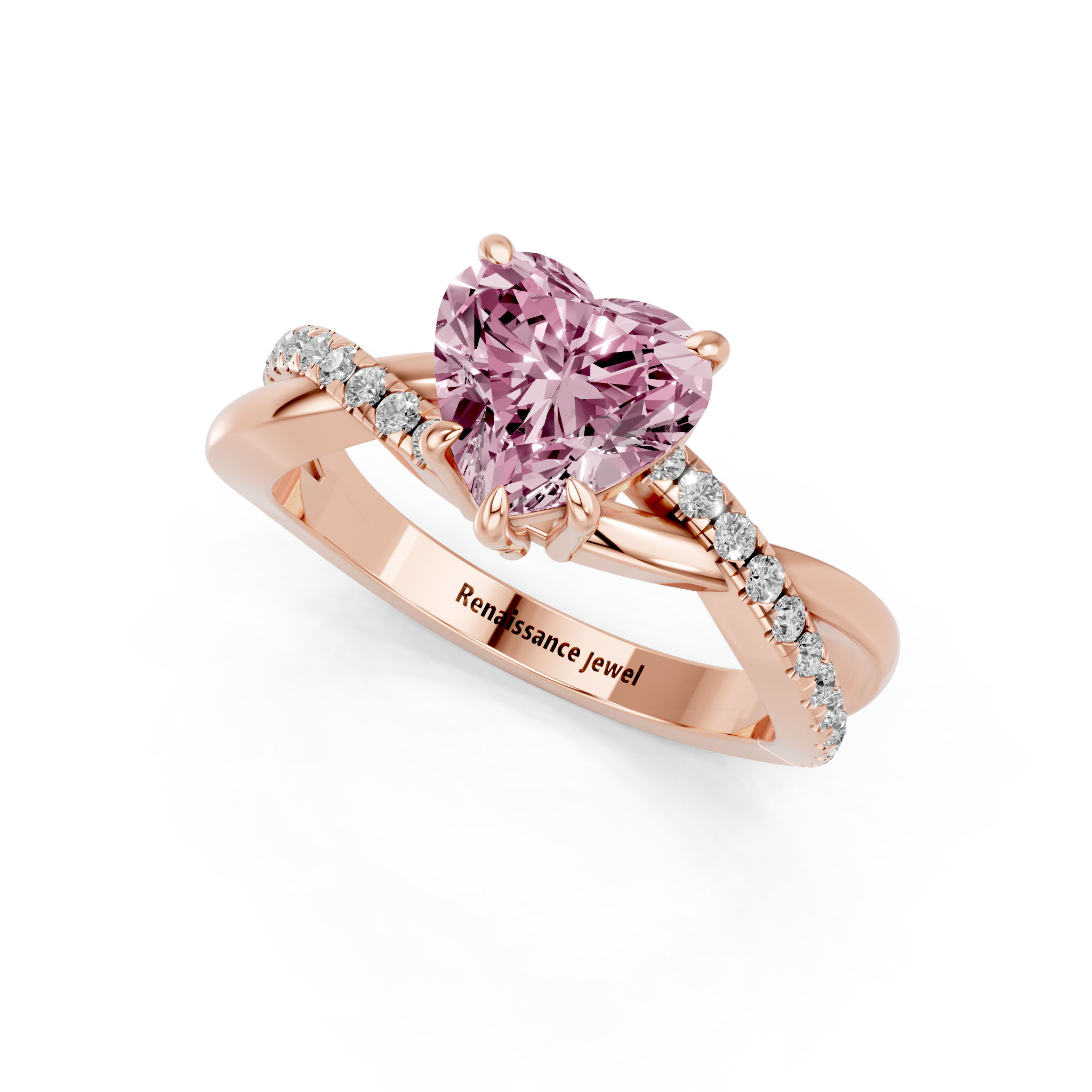 Rose gold Fancy Pink Heart  Cut Diamond Twist Band Solitaire with Prong Setting_3