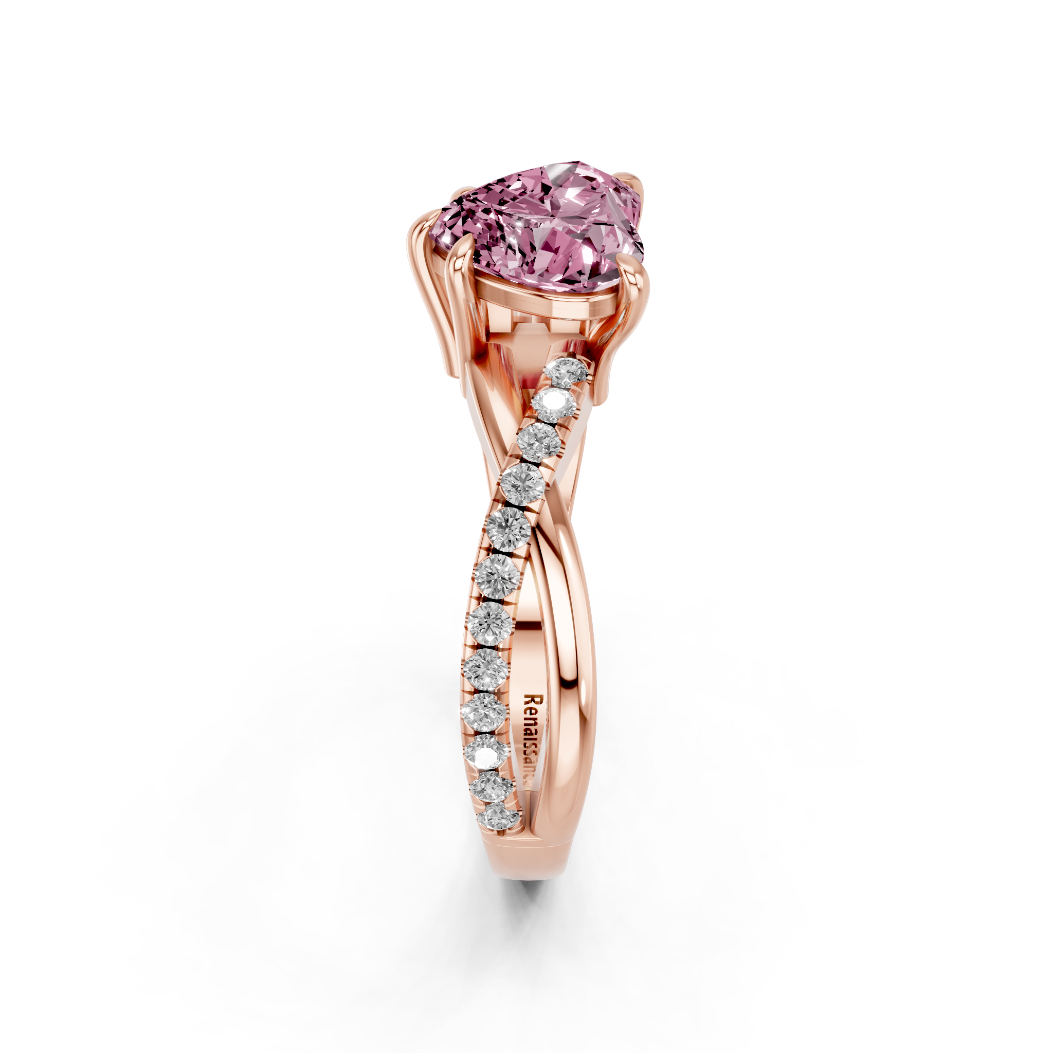 Rose gold Fancy Pink Heart  Cut Diamond Twist Band Solitaire with Prong Setting_4