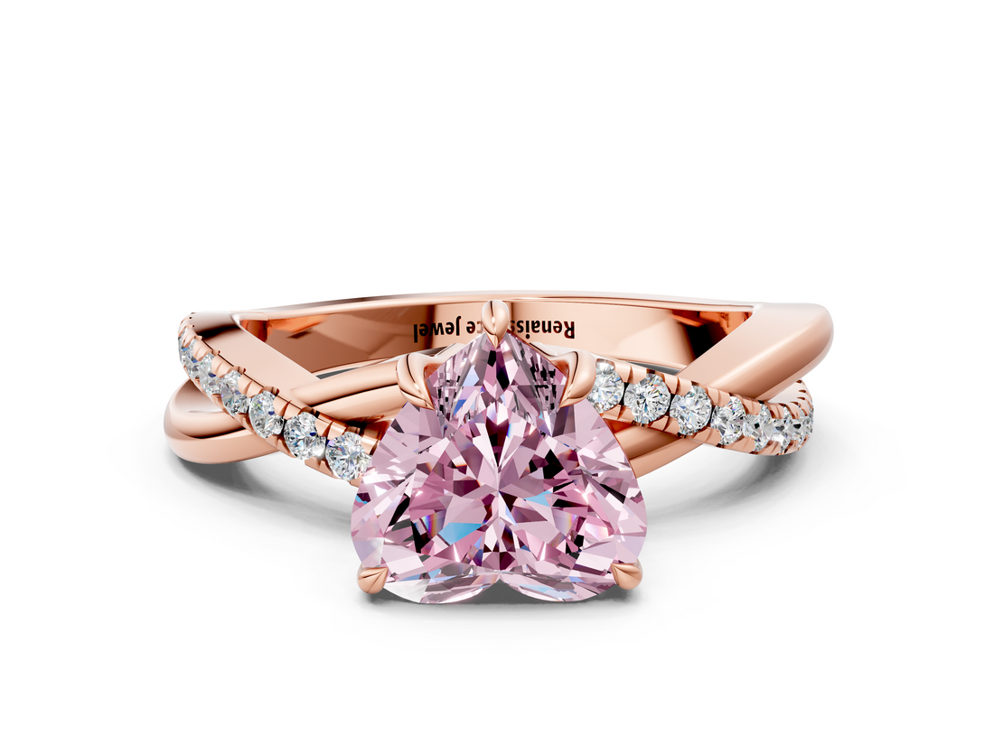 Rose gold Fancy Pink Heart  Cut Diamond Twisted Band with Pavé Setting and Four-Prong Setting_21