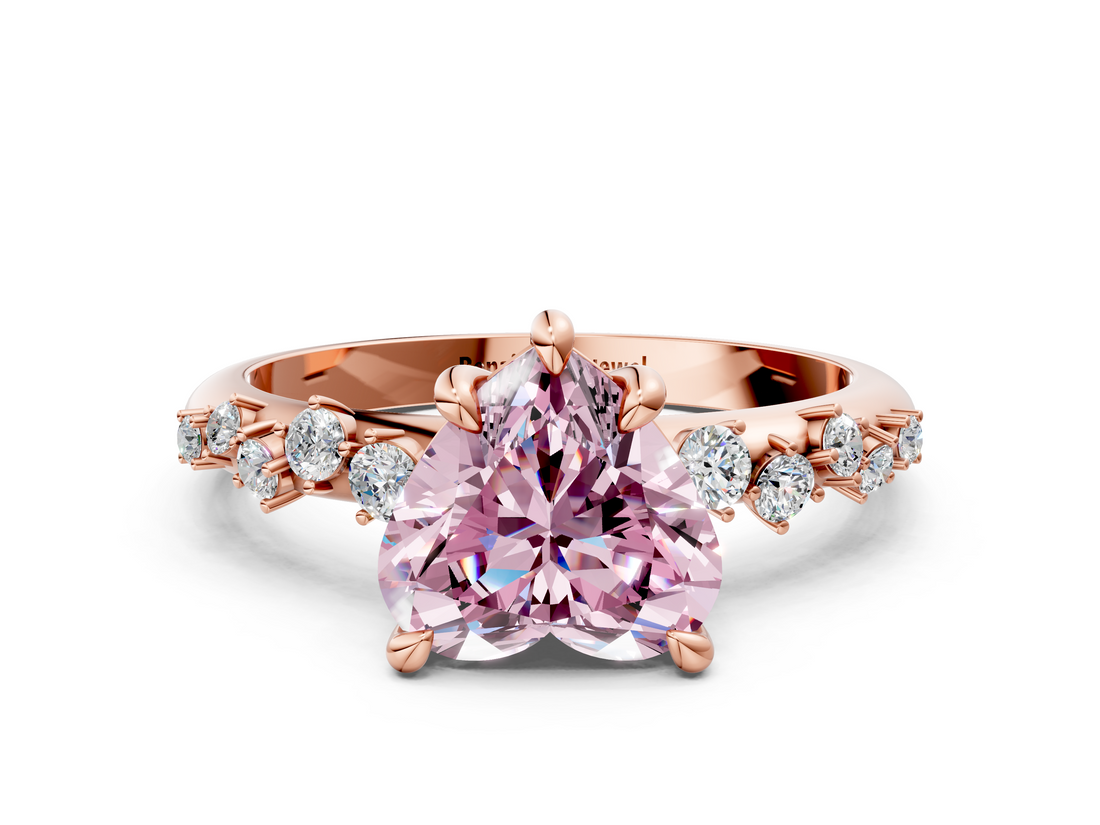 Rose gold Fancy Pink Heart  Cut Diamond Vine Band with Four-Prong Setting_40