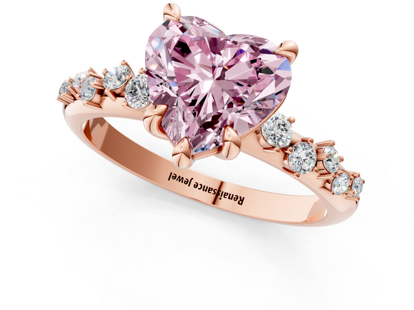 Rose gold Fancy Pink Heart  Cut Diamond Vine Band with Four-Prong Setting