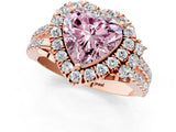 Rose gold Fancy Pink Heart  Cut Double Halo Diamond Engagement Ring with Pave Band and Four-Prong Setting 1