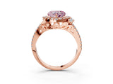 Rose gold Fancy Pink Heart  Cut Double Halo Diamond Engagement Ring with Pave Band and Four-Prong Setting 3