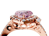 Rose gold Fancy Pink Heart  Cut Double Halo Diamond Engagement Ring with Pave Band and Four-Prong Setting 4