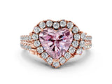 Rose gold Fancy Pink Heart  Cut Double Halo Diamond Engagement Ring with Pave Band and Four-Prong Setting