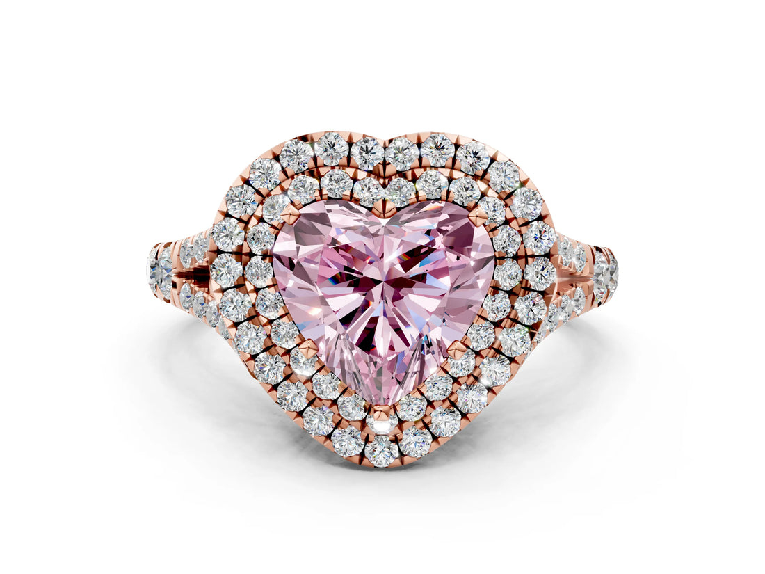 Rose gold Fancy Pink Heart  Cut Double Halo Split Shank Diamond Ring with Prong Setting_50
