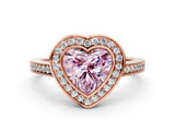 Rose gold Fancy Pink Heart Cut Halo Bezel Diamond Pave Band Ring