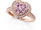 Rose gold Fancy Pink Heart Cut Halo Bezel Diamond Pave Band Ring_1