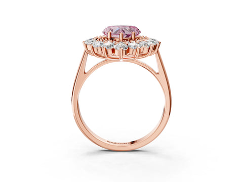 Rose gold Fancy Pink Heart Cut Halo Cluster Diamond Ring with Pave Band and Four-Prong Setting_15