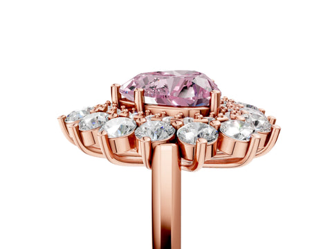 Rose gold Fancy Pink Heart Cut Halo Cluster Diamond Ring with Pave Band and Four-Prong Setting_17
