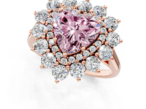 Rose gold Fancy Pink Heart Cut Halo Cluster Diamond Ring with Pave Band and Four-Prong Setting_1