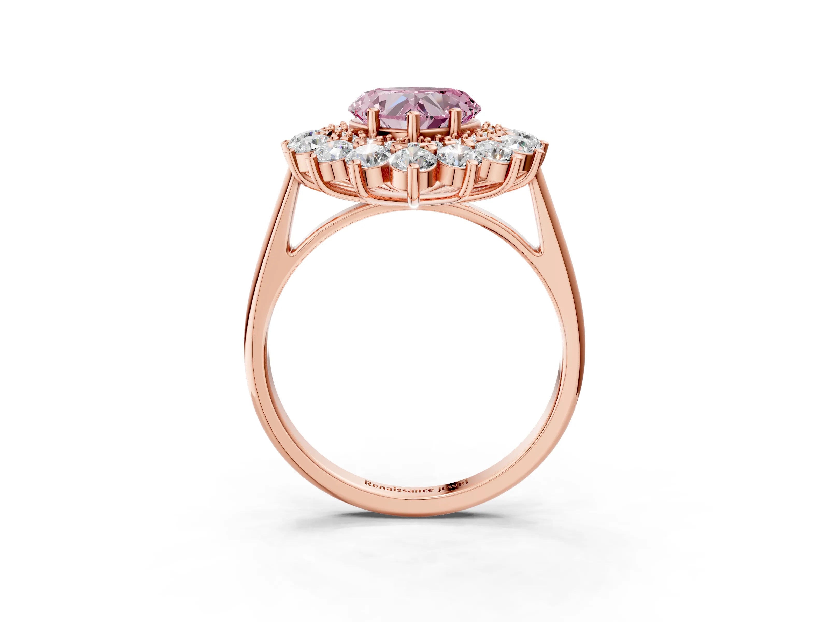 Rose gold Fancy Pink Heart Cut Halo Cluster Diamond Ring with Pave Band and Four-Prong Setting_3