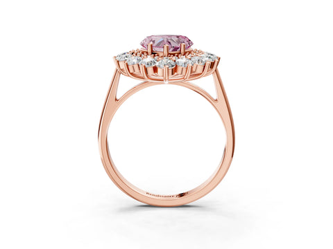 Rose gold Fancy Pink Heart Cut Halo Cluster Diamond Ring with Pave Band and Four-Prong Setting_3