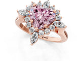Rose gold Fancy Pink Heart Cut Halo Diamond Cluster Ring with Marquise and Round Stones on a White Gold Band with Prong Setting_1