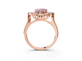 Rose gold Fancy Pink Heart Cut Halo Diamond Cluster Ring with Marquise and Round Stones on a White Gold Band with Prong Setting_3